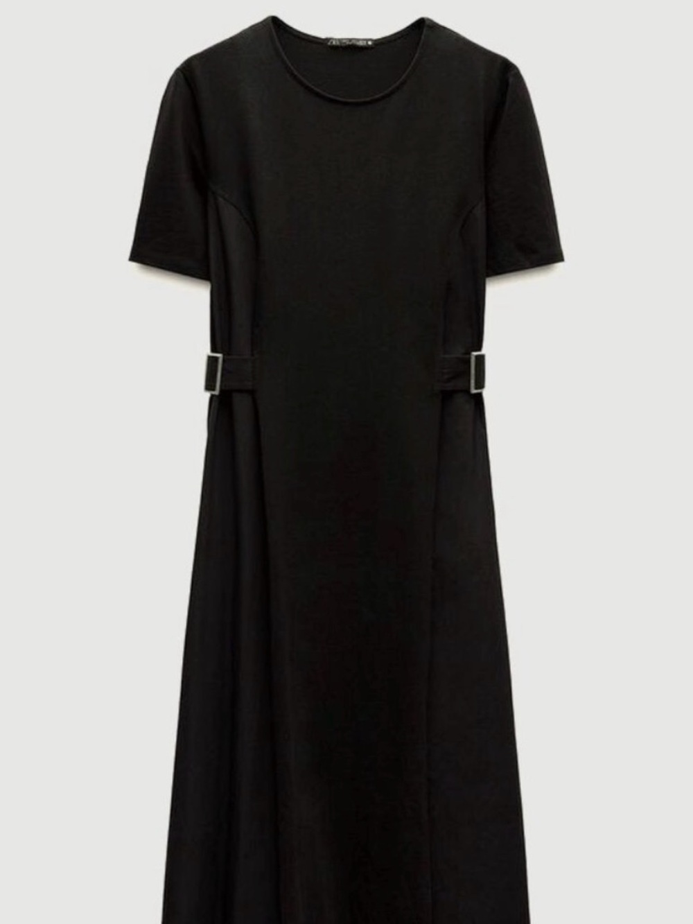 🆕 Zara Black Cotton Midi Dress with Side Buckles M